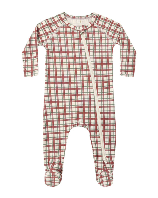 QUINCY MAE BAMBOO ZIP FOOTIE REDWOOD CHECK
