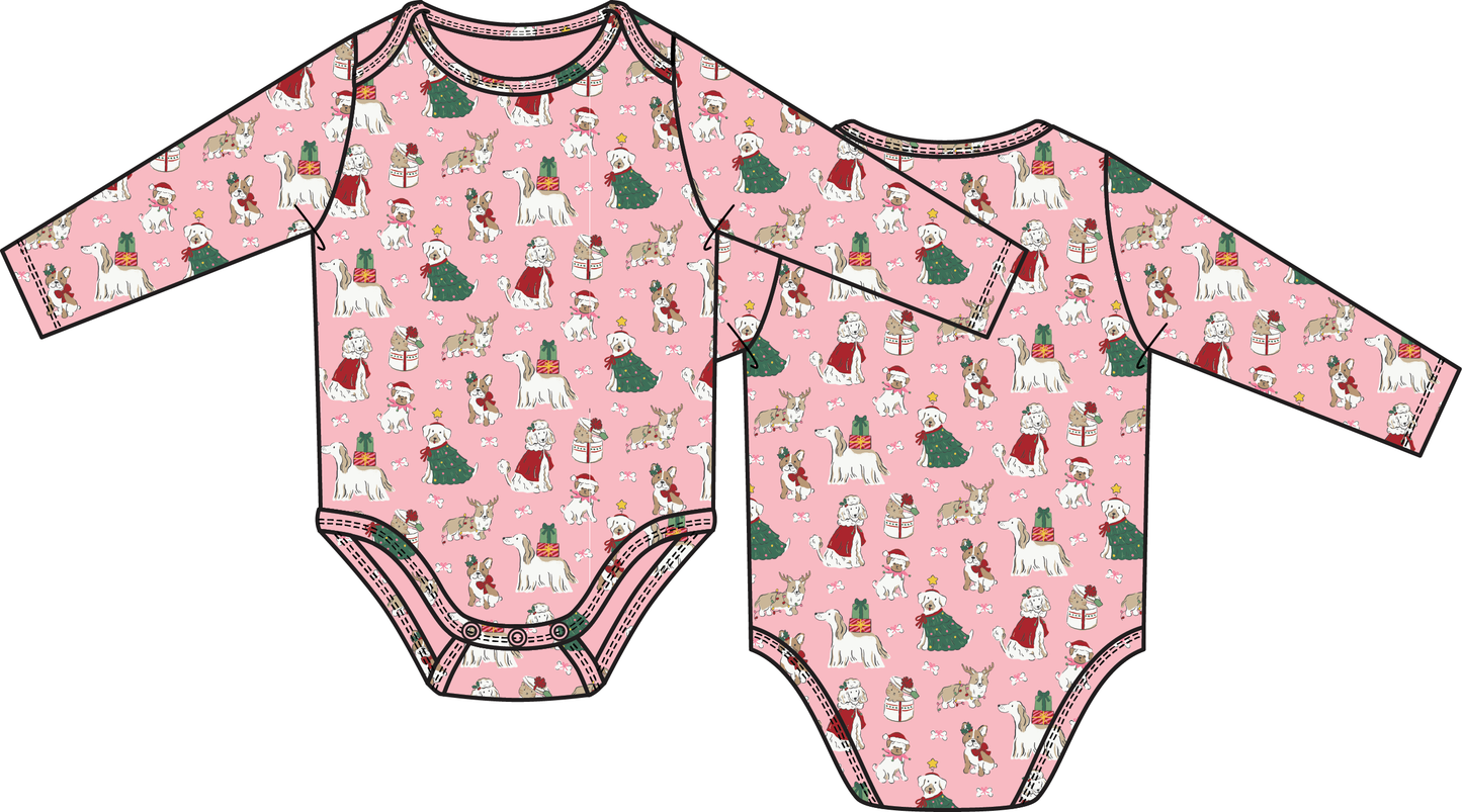 PREORDER Angel Dear Christmas Dogs Pink - Long Sleeve Bodysuit
