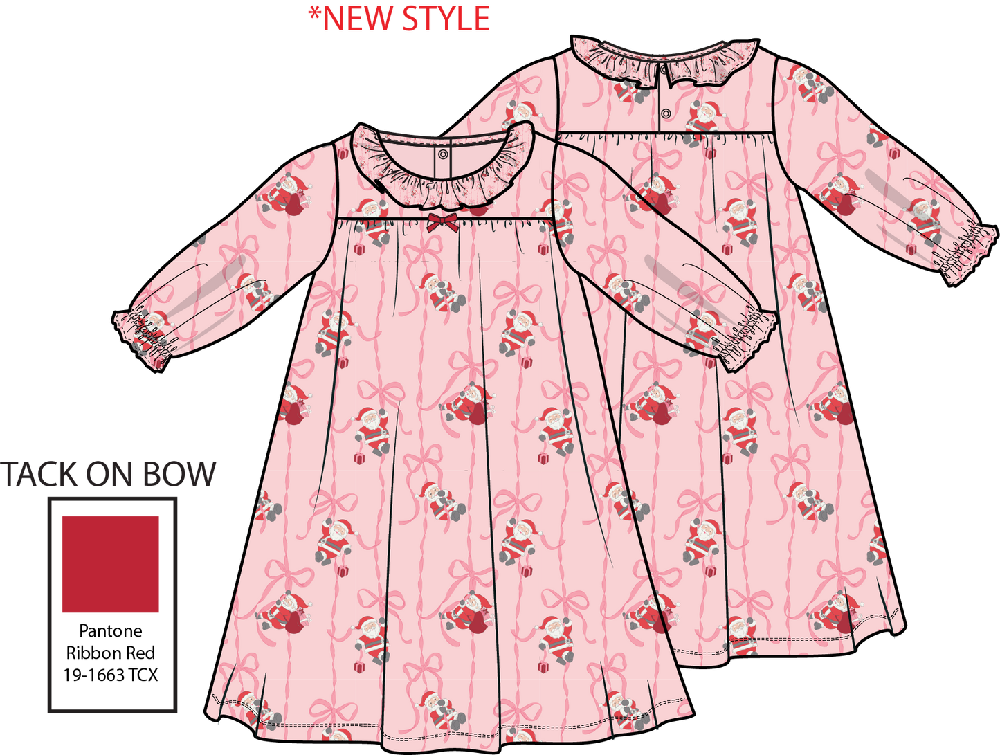 PREORDER Angel Dear Bows & Santa - Long Sleeve Gown With Ruffle Collar