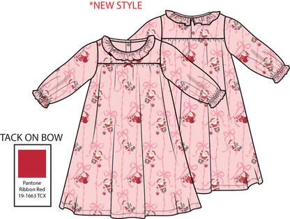PREORDER Angel Dear Bows & Santa - Long Sleeve Gown With Ruffle Collar