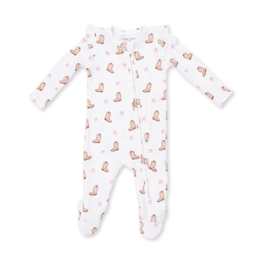PREORDER Angel Dear Mini Cowgirl Boots - 2 Way Ruffle Sleeve Zipper Footie