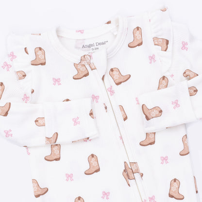 PREORDER Angel Dear Mini Cowgirl Boots - 2 Way Ruffle Sleeve Zipper Footie