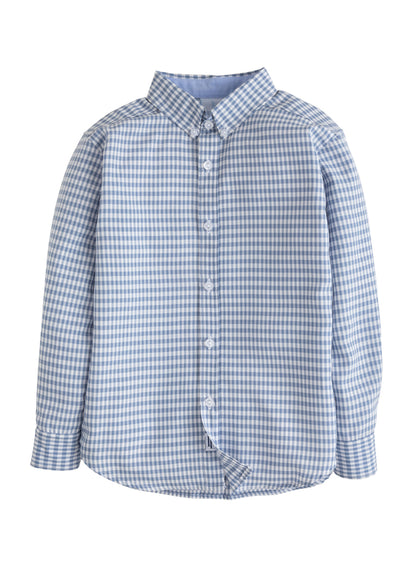 Little English Button Down Shirt - Gray Blue Gingham