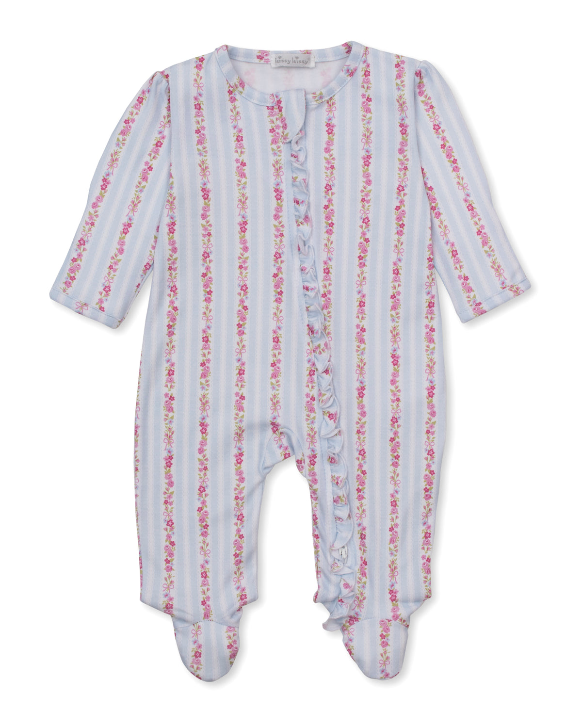 Kissy Kissy Light Blue Rose Renaissance Zip Footie - Persnickety Shop