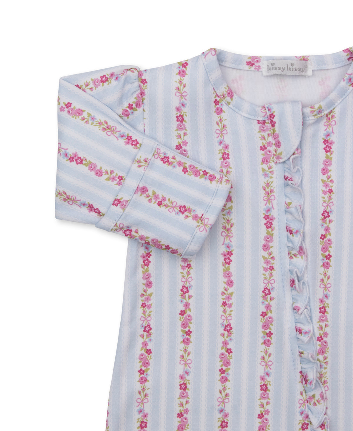 Kissy Kissy Light Blue Rose Renaissance Zip Footie - Persnickety Shop