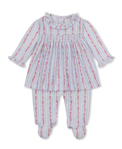 Kissy Kissy Light Blue Rose Renaissance Smocked Footie Dress - Persnickety Shop