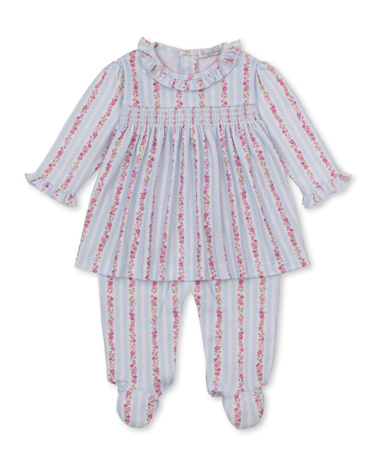 Kissy Kissy Light Blue Rose Renaissance Smocked Footie Dress - Persnickety Shop