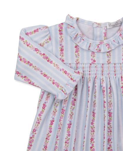 Kissy Kissy Light Blue Rose Renaissance Smocked Footie Dress - Persnickety Shop
