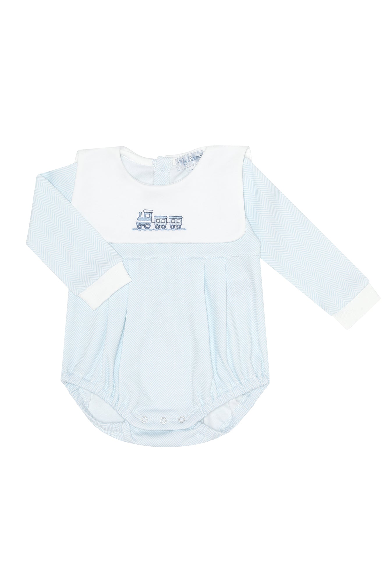 Nellapima Blue Herringbone Embroidered Bubble LS