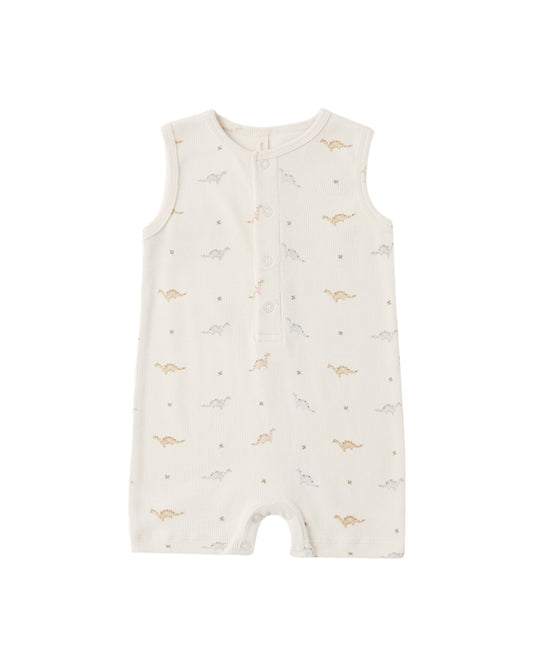 RYLEE + CRU - RIBBED HENLEY ROMPER DINOS - Persnickety Shop
