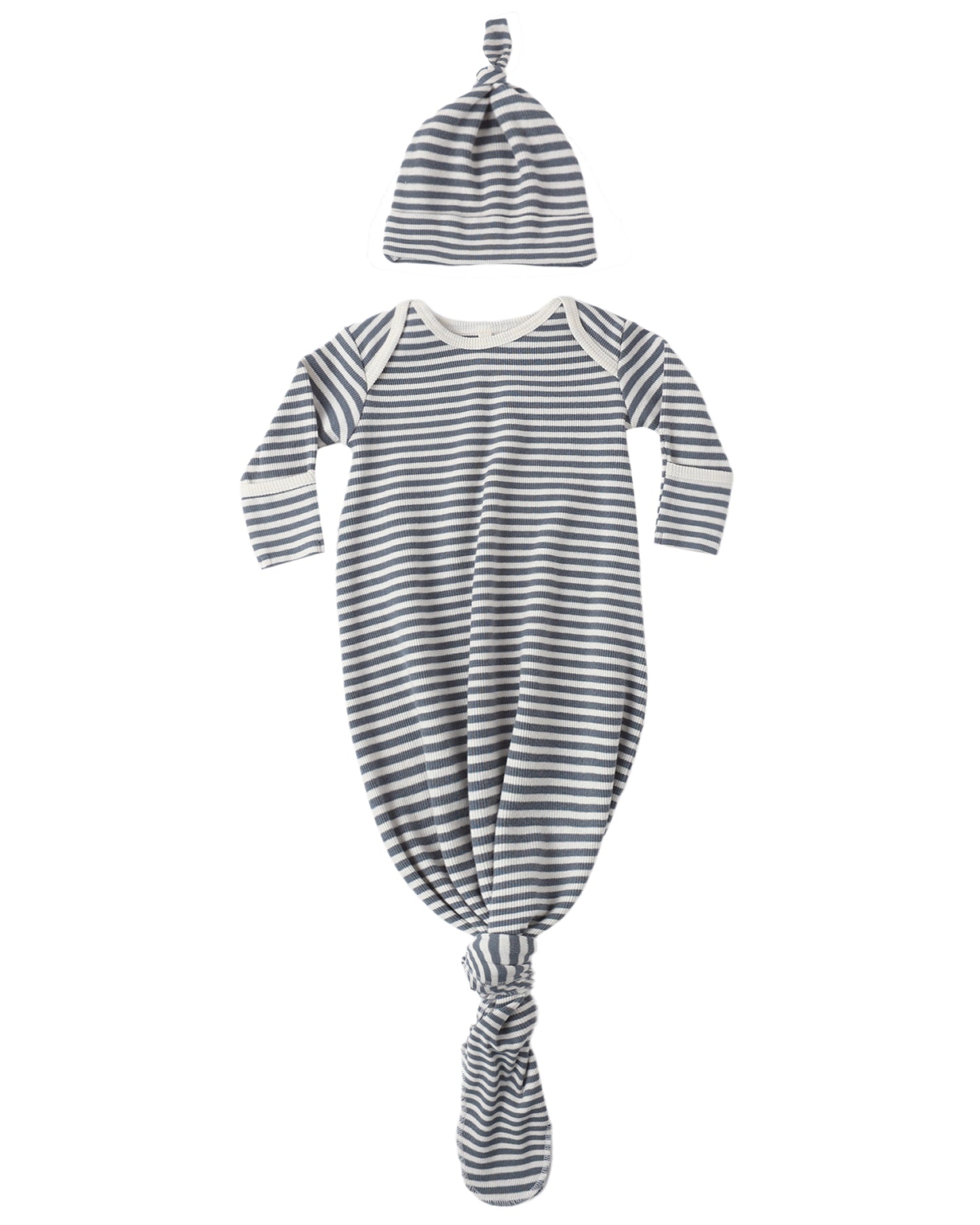 Rylee + Cru KNOTTED BABY GOWN + HAT SET OCEAN STRIPE - Persnickety Shop