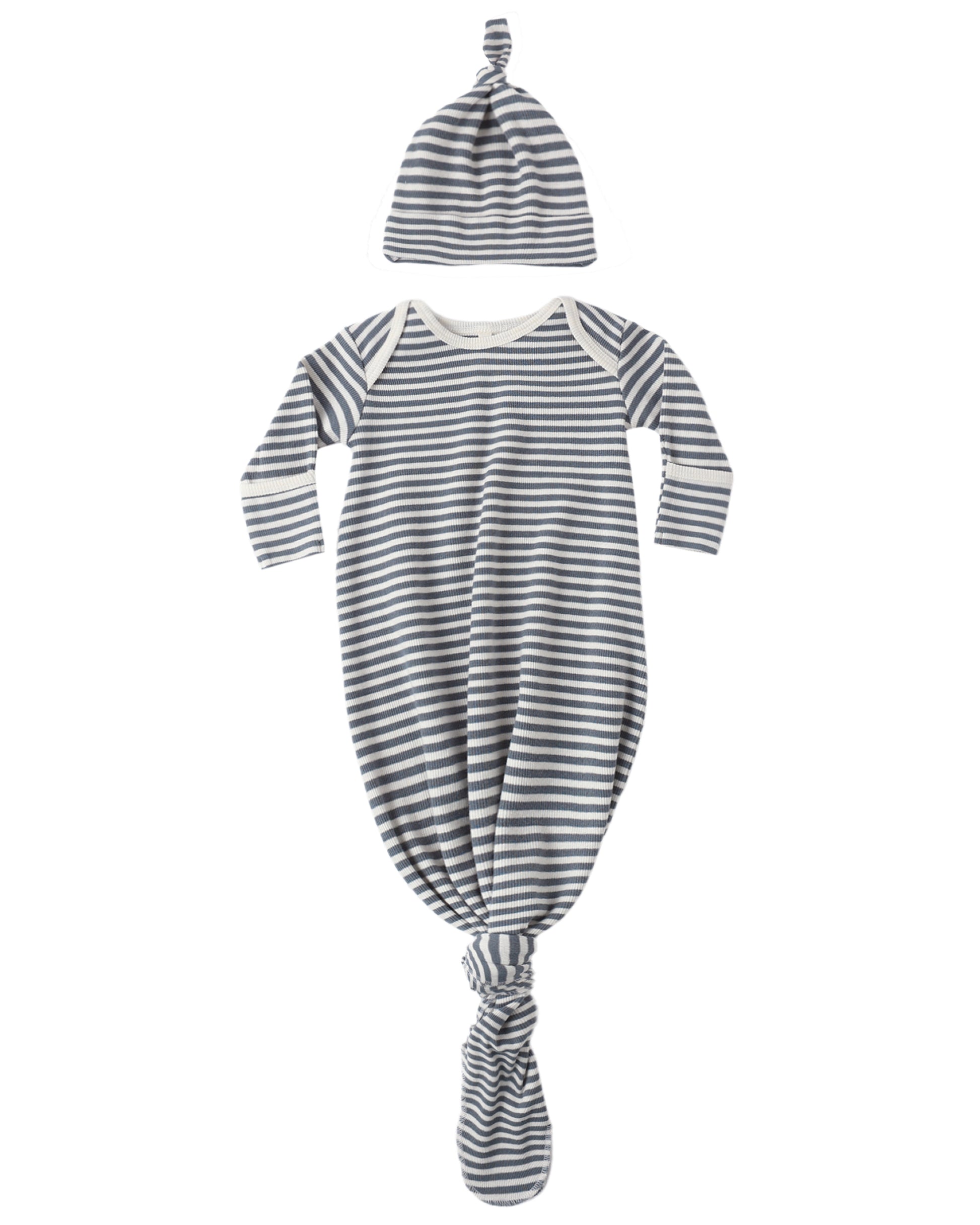 Rylee + Cru KNOTTED BABY GOWN + HAT SET OCEAN STRIPE - Persnickety Shop