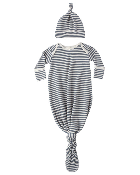 Rylee + Cru KNOTTED BABY GOWN + HAT SET OCEAN STRIPE - Persnickety Shop