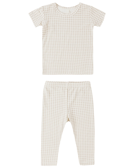 Rylee + Cru BAMBOO SHORT SLEEVE PAJAMA SET OAT GINGHAM - Persnickety Shop