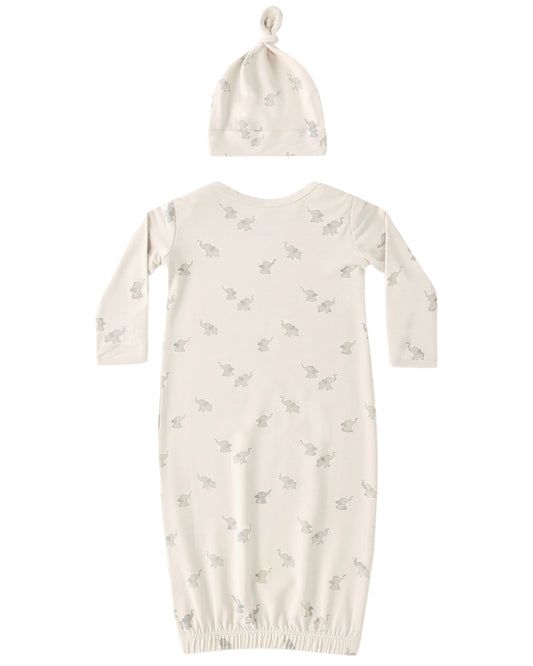 Rylee + Cru BAMBOO BABY GOWN + HAT SET ELEPHANTS - Persnickety Shop