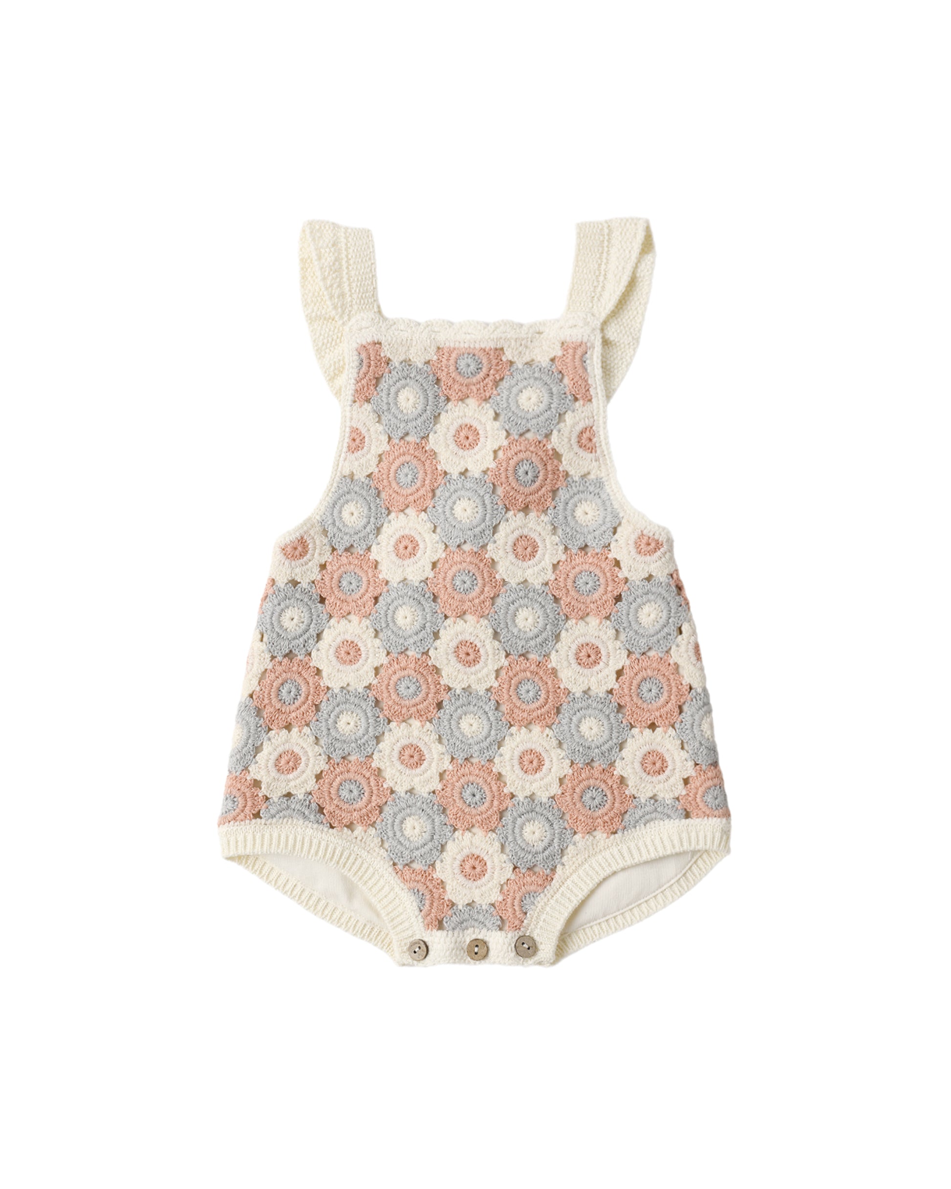 Rylee + Cru CROCHET ROMPER BLUE, LIGHT PINK, IVORY - Persnickety Shop