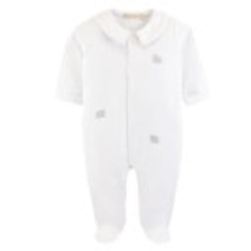 Baby Club Chic Little Sheep Embroidered Pima Collared Footie - White